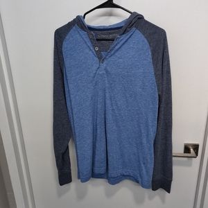 Blue and grey hooded Henley shirt